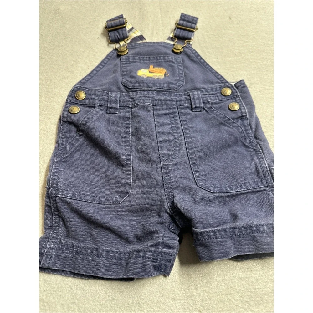 GYMBOREE Boys Navy Shortalls Embroidered Dump Truck Overalls 3-6 Months